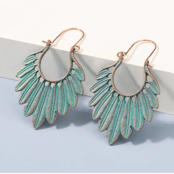 Boho Festival Turquoise Feather Earrings B0040 - Picture 11 of 13